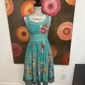 Teal Floral Sleeveless Fit-and-Flare Dress